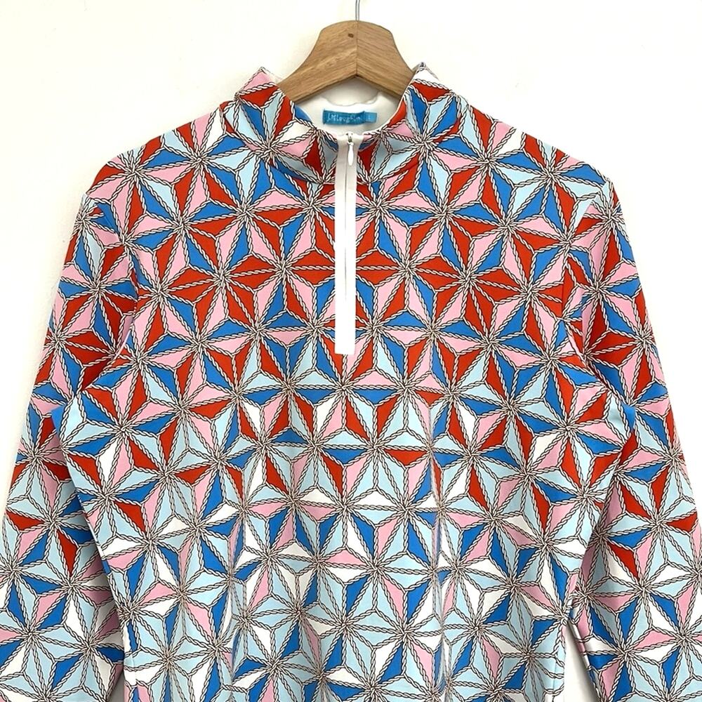 J. McLaughlin Bedford Catalina Cloth Pinwheel Print Quarter Zip Top - Large - Picture 3 of 10